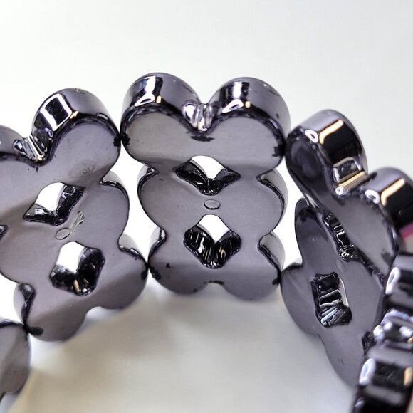 Light Hematite Tone Stretch Wide Bracelet Lightweight Stretch Bracelet - Picture 3 of 9